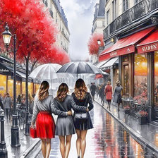 Три девушки на бульваре