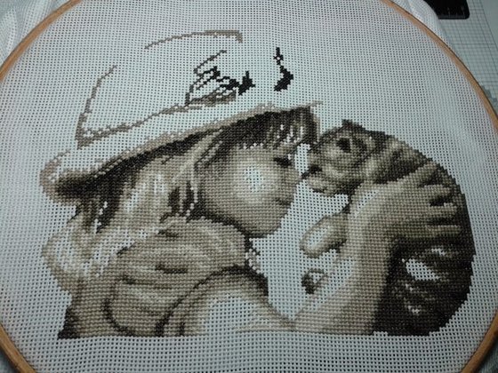 Этап процесса «Девочка с котенком»