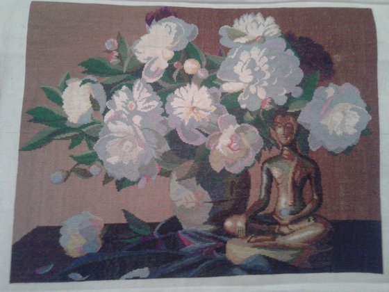 Этап процесса «Натюрморт с пионами»