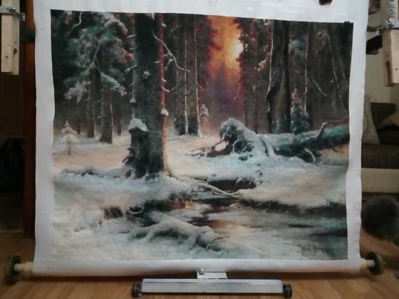 Этап процесса «зимний закат в еловом лесу GK 1682»