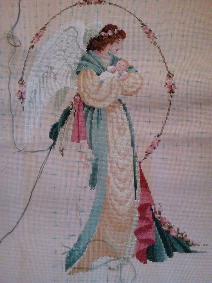 Этап процесса «Дама-ангел с ребенком на руках.»