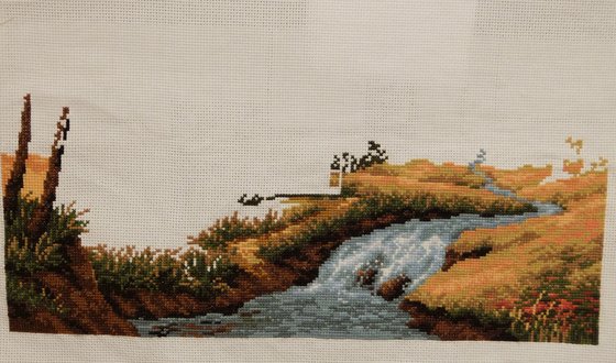 Этап процесса «Осенний пейзаж с домиком»