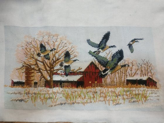 Этап процесса «Гуси зимой.»