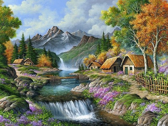 Этап процесса «Деревушка в горах»