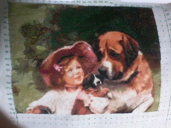 Этап процесса «Девочка с собаками. По картине Артура Элсли.»