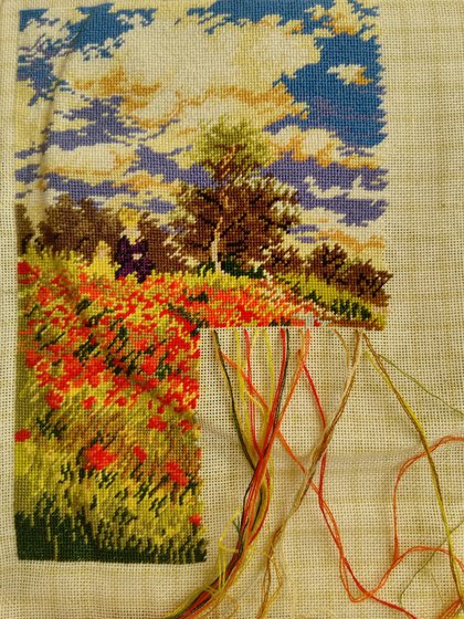 Этап процесса «Гобелен«Маковое поле» по картине К Моне.»