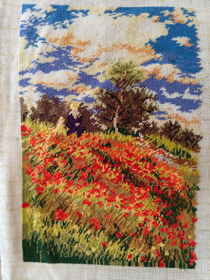 Этап процесса «Гобелен«Маковое поле» по картине К Моне.»