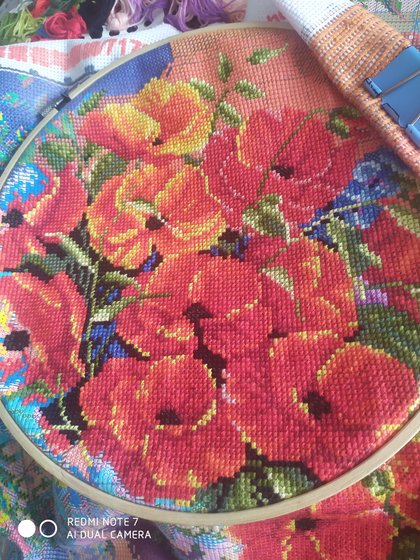 Этап процесса «Натюрморт маки и вишни»