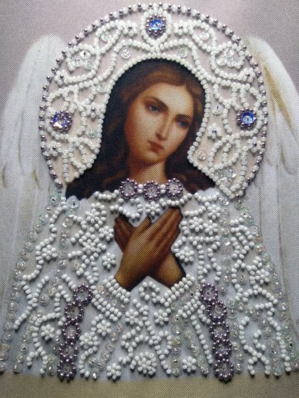 Этап процесса «Икона Ангел-Хранитель (серебро). Бисер.»