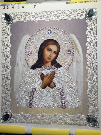 Этап процесса «Икона Ангел-Хранитель (серебро). Бисер.»