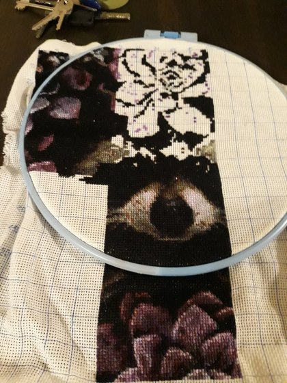 Этап процесса «енот в цветах»