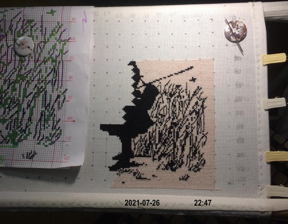 Этап процесса «Девочка с сачком. Монохром»