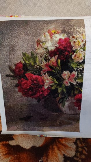 Этап процесса «Схема вышивки «Пионы» (№780727»