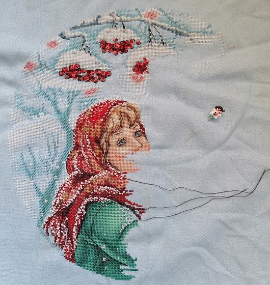 Этап процесса «Процесс вышивки Русская зима»