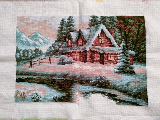 Этап процесса «Зимний пейзаж»