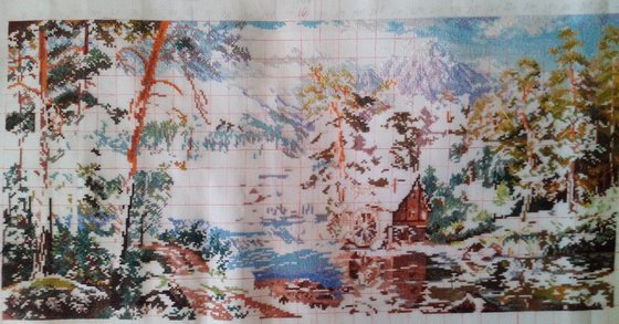 Этап процесса «Пейзаж с мельницей по картине Виталия Потапова»