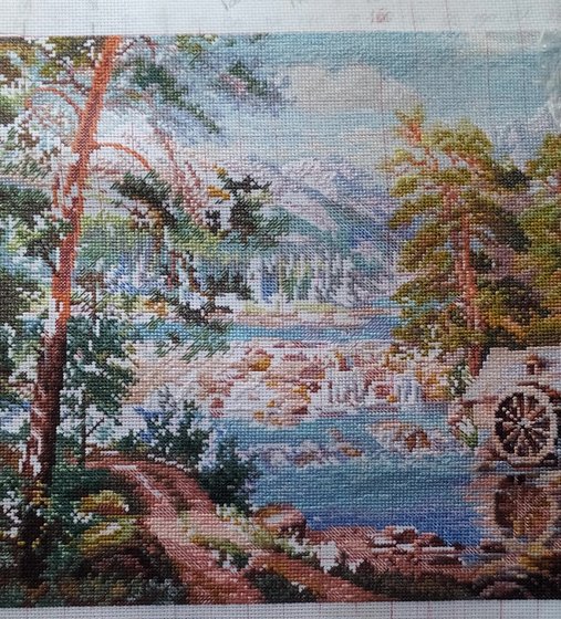 Этап процесса «Пейзаж с мельницей по картине Виталия Потапова»