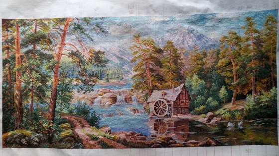 Этап процесса «Пейзаж с мельницей по картине Виталия Потапова»