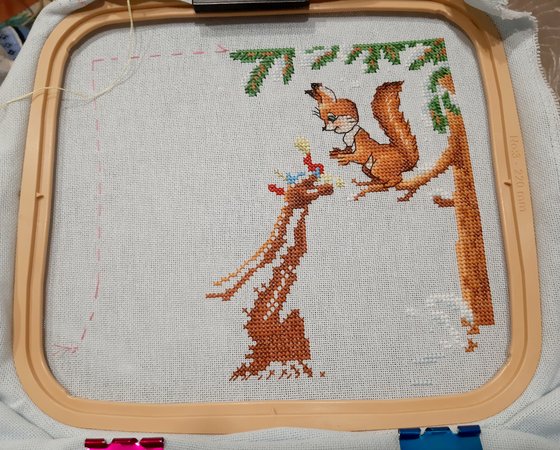 Этап процесса «Новогодний сарожок по советским открыткам В. Заруби6а»