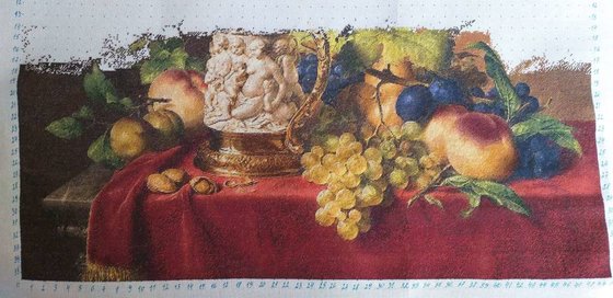 Этап процесса «7 слоников 510, "Натюрморт фрукты и кружка из слоновой кости"»