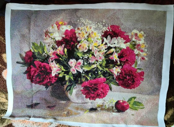 Этап процесса «Схема вышивки «Пионы» (№780727»