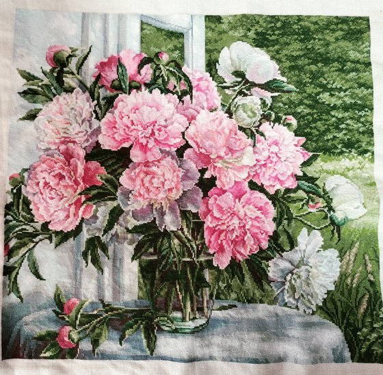 Этап процесса «Пионы у окна Luca-s»