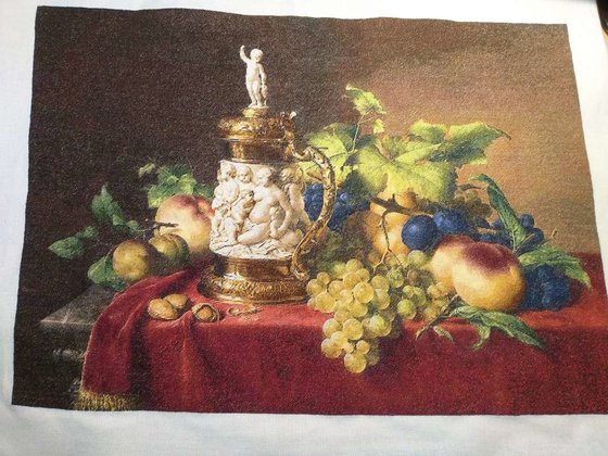 Этап процесса «7 слоников 510, "Натюрморт фрукты и кружка из слоновой кости"»