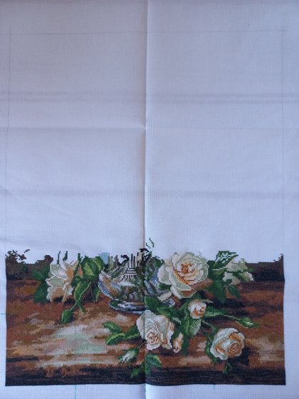 Этап процесса «Букет белых роз»