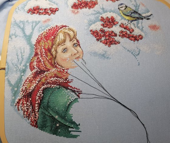 Этап процесса «Процесс вышивки Русская зима»