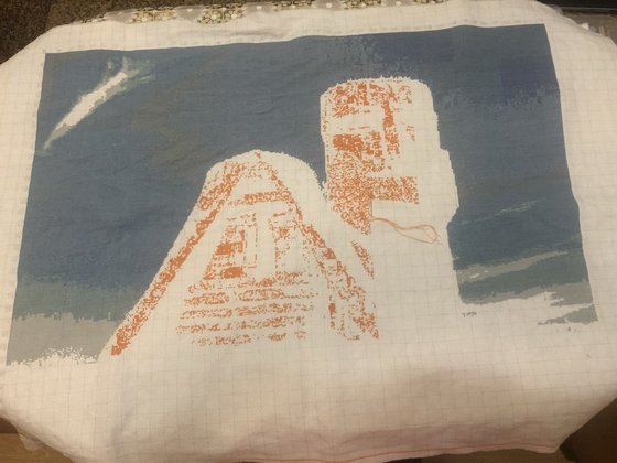 Этап процесса «Вышивка монумента "Мы - наши горы"»