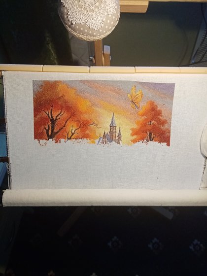 Этап процесса «Осенний пейзаж с бокалом»